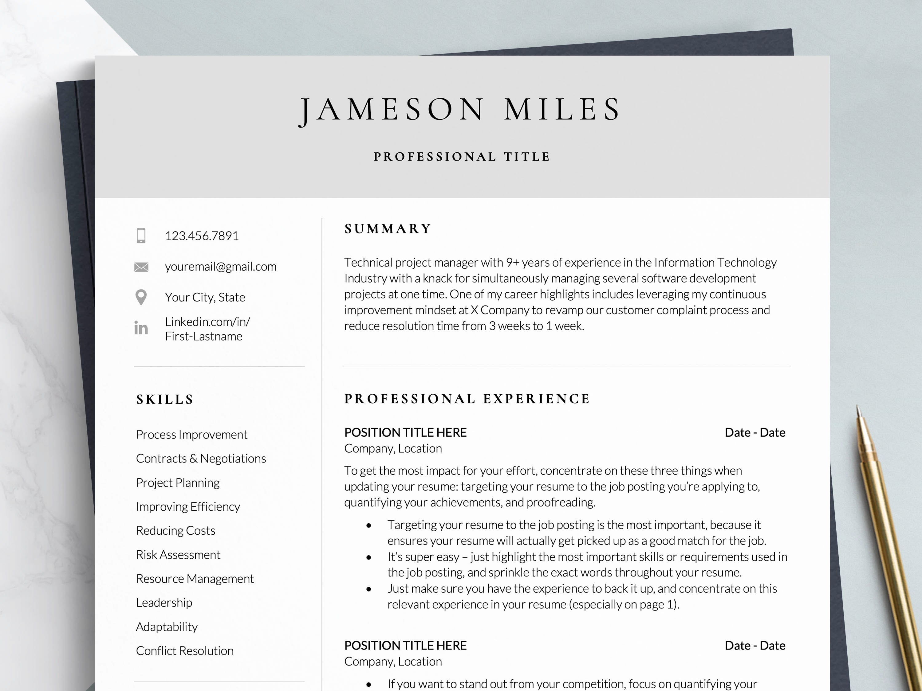 Construction Project manager resume template format word