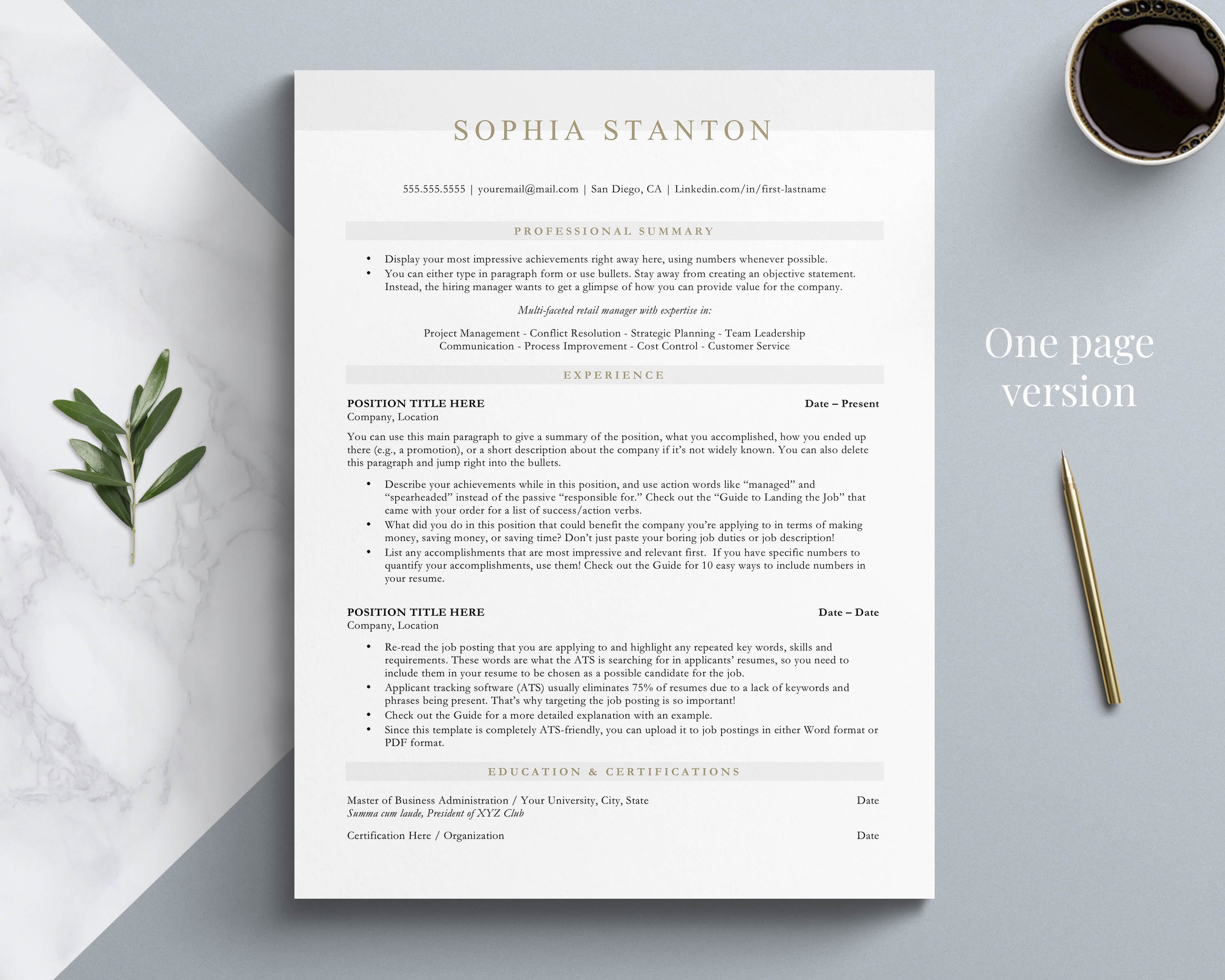 ATS optimized resume template cv template