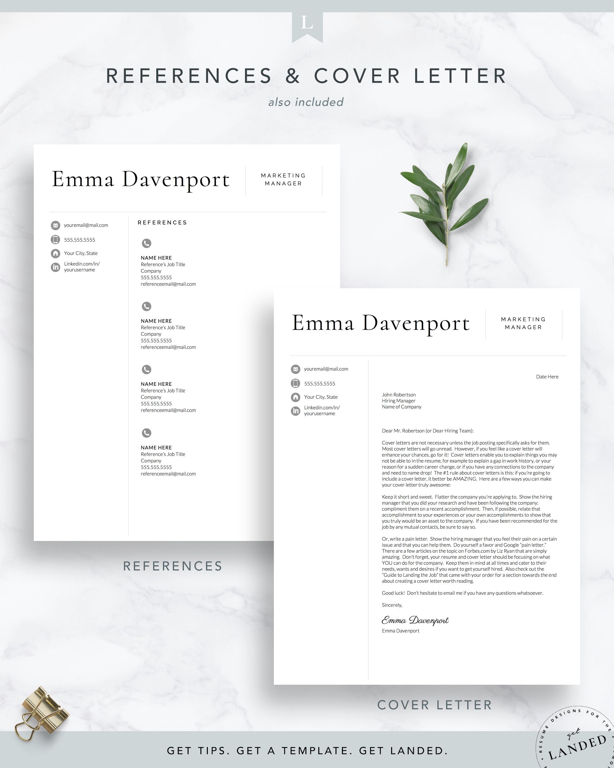 Modern, Clean Resume Template, Professional CV Template | The Emma