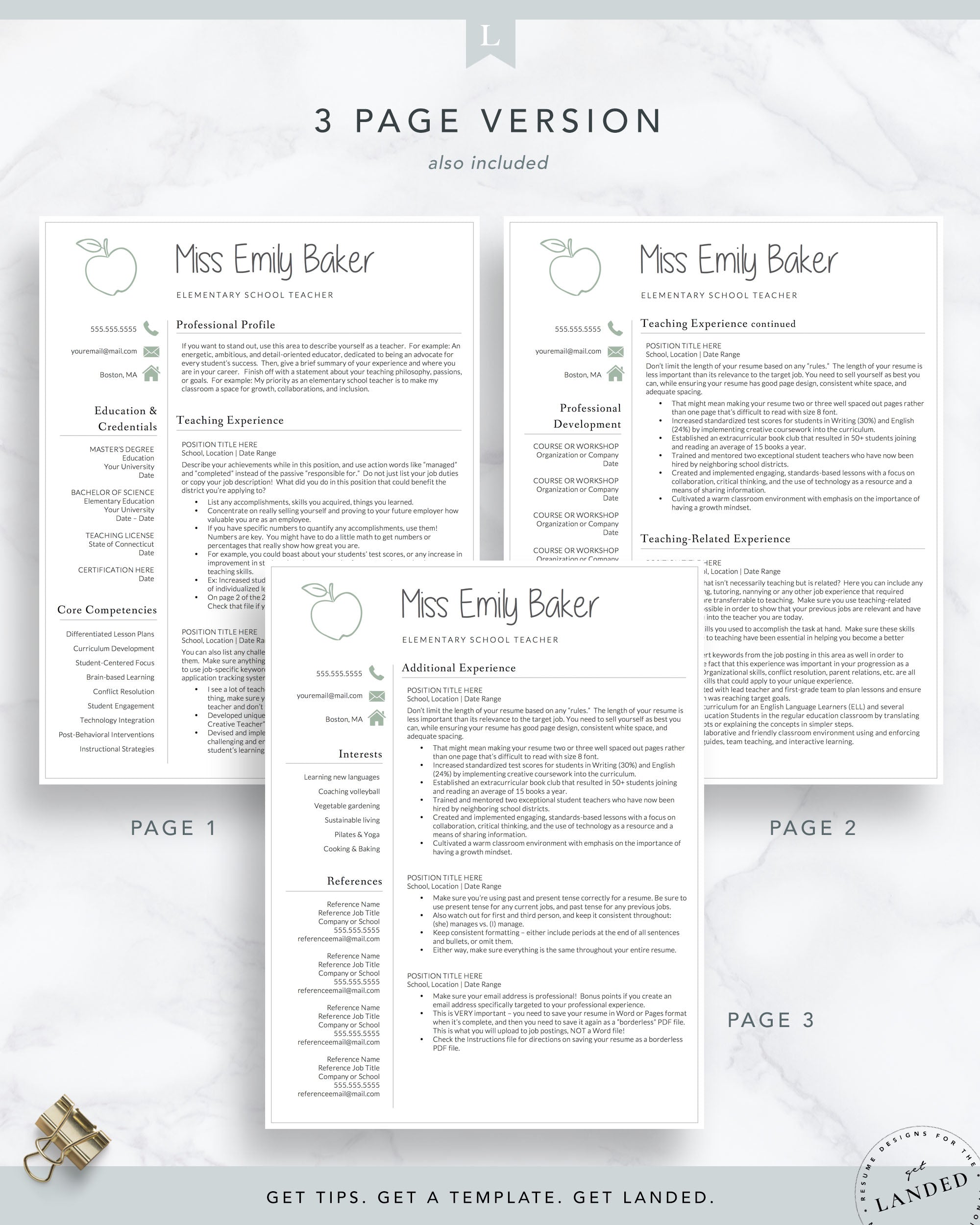 Kindergarten Teacher Resume Template for Word and Pages